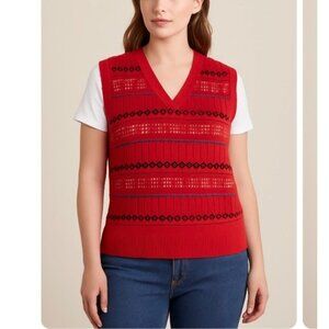 Vintage V-Neck Vest Sweater~Geometric Sleeveless Pullover L